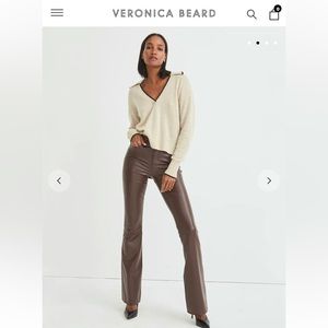 Veronica Beard - BEVERLY SKINNY-FLARE PANT BROWN LEATHER PANTS